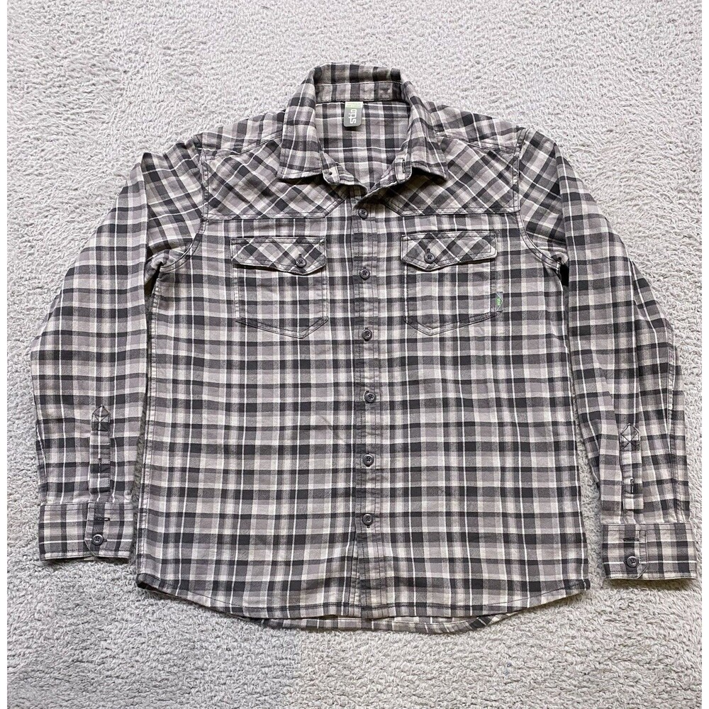 Stio Shirt Mens Medium Gray Black Junction Midweight Flannel Plaid Long Sleeve